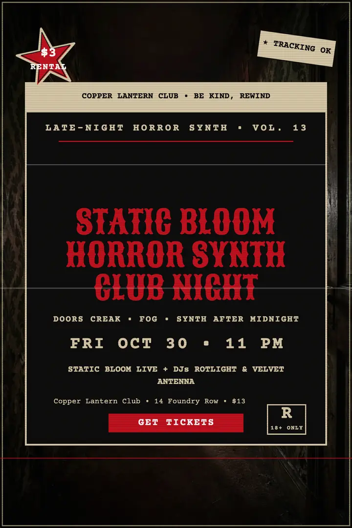 Static Bloom horror synth night poster template