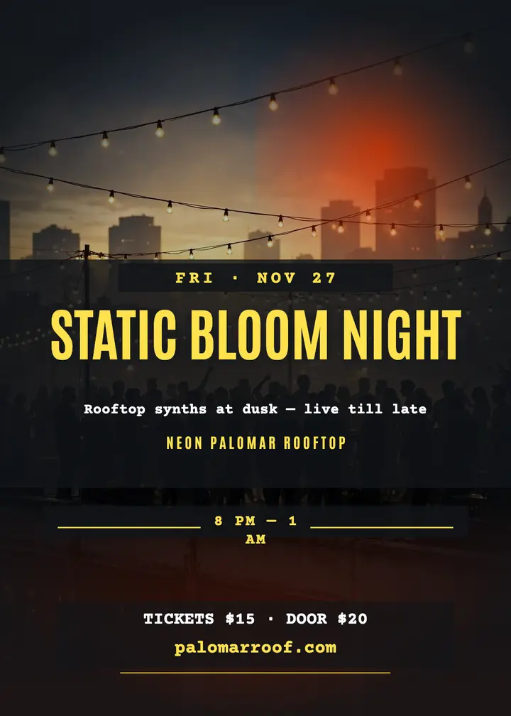 Static Bloom rooftop synth night invitation: rooftop synth night invitation template