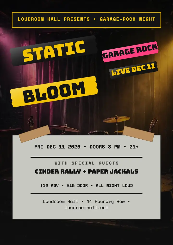 Static Bloom garage rock night flyer template
