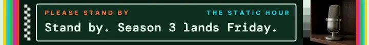 The Static Hour season 3 leaderboard: podcast launch banner ad template