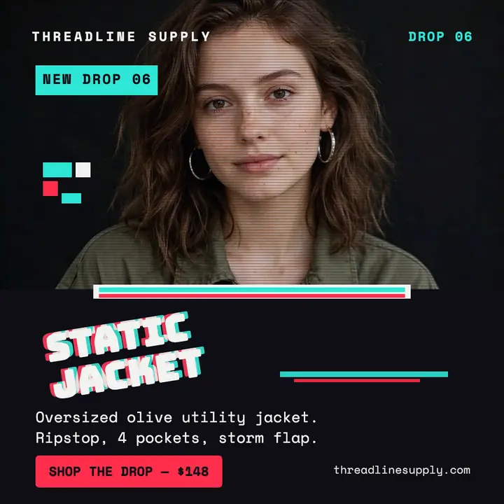 Threadline Static Jacket glitch drop: streetwear drop post template