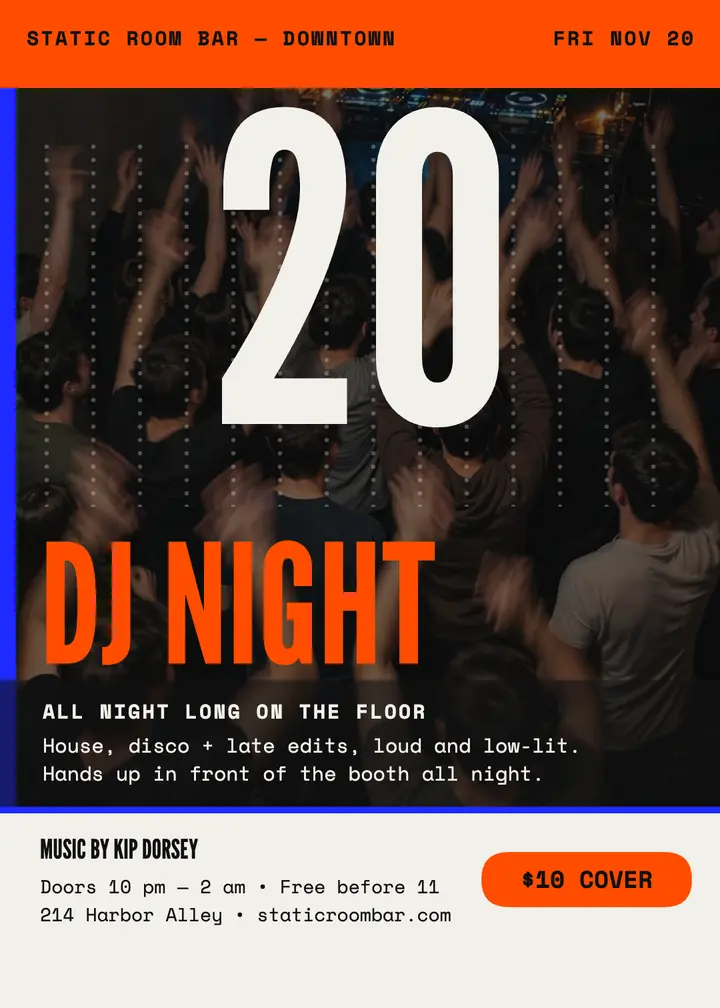 Static Room DJ night poster template