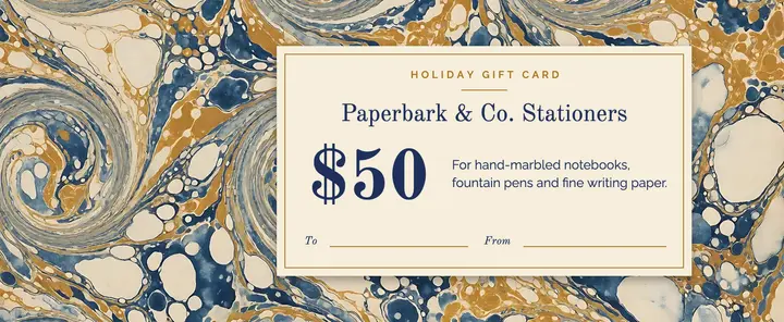 Paperbark & Co. holiday gift card, marbled paper template