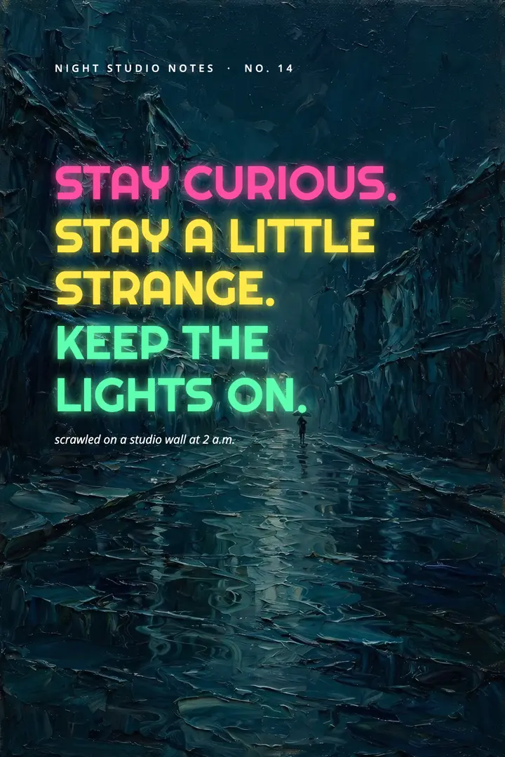 Stay a little strange quote poster, neon over oil: stay curious quote poster template