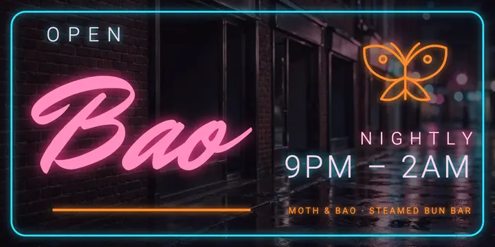 Late-night bao neon sign post template