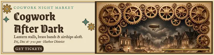Cogwork Night Market steampunk billboard template
