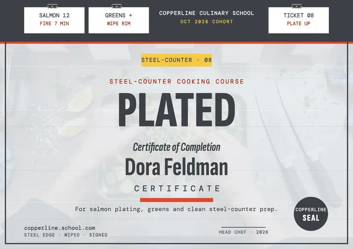Copperline steel-counter plating certificate: cooking certificate template