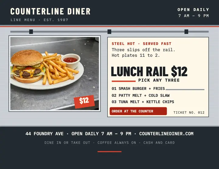 Counterline Diner lunch rail flyer template