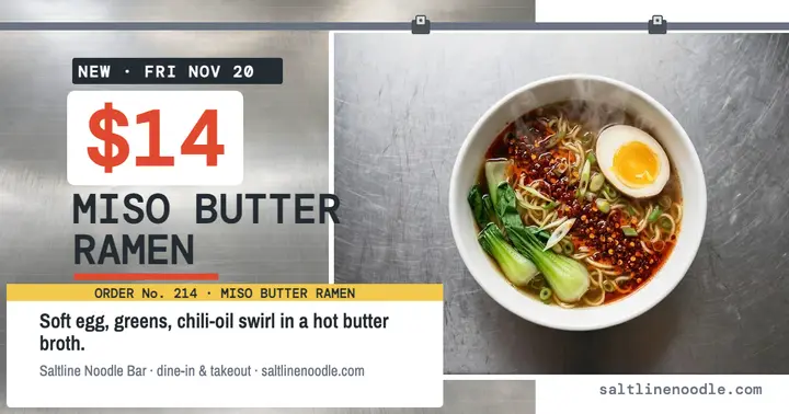 Saltline miso butter ramen steel launch template