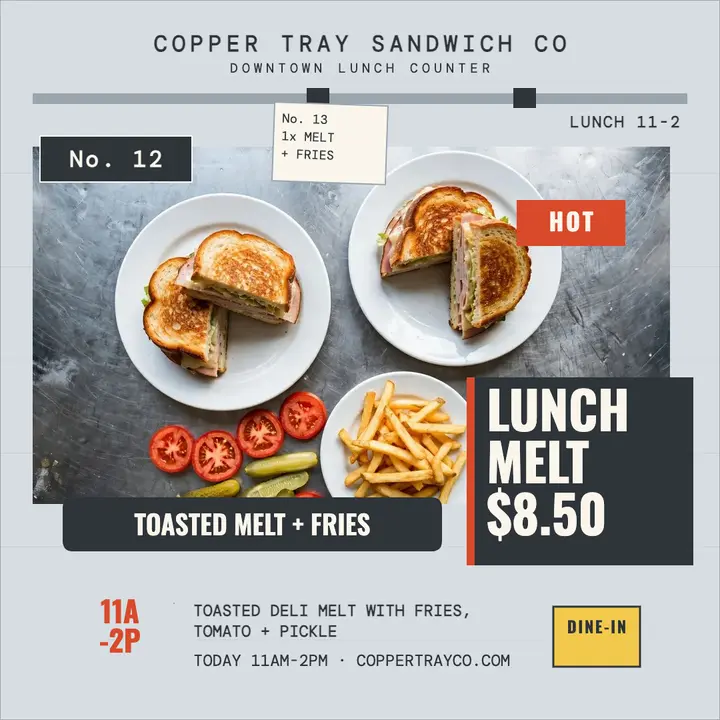 Copper Tray lunch melt steel counter post template