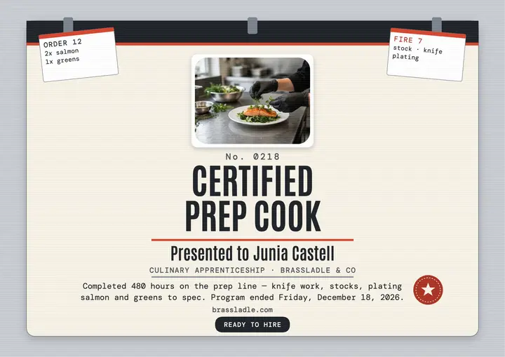 Brassladle certified prep cook certificate template