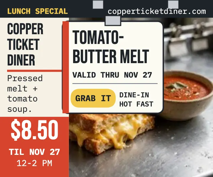 Copper Ticket tomato melt lunch ad template