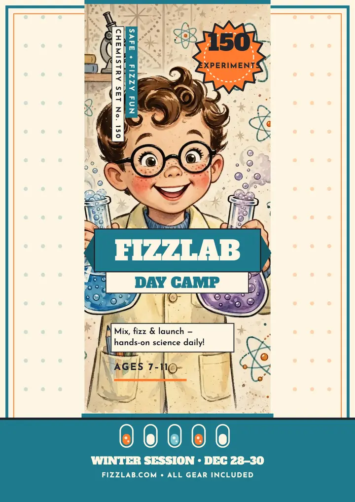 Fizzlab Camp STEM day camp chemistry flyer: stem camp flyer template