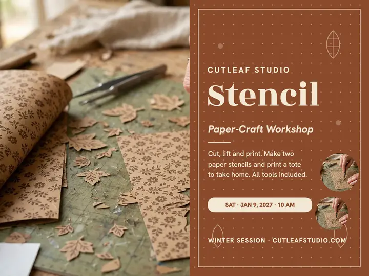 Cutleaf Studio stencil workshop title slide: stencil workshop slide template