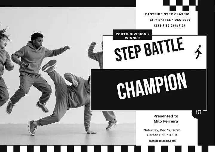 Step battle champion certificate, dance crew template