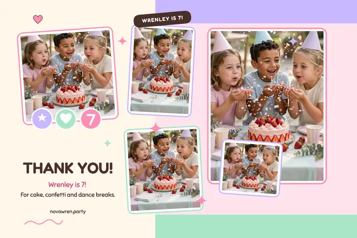 Wrenley's sticker birthday thanks postcard template