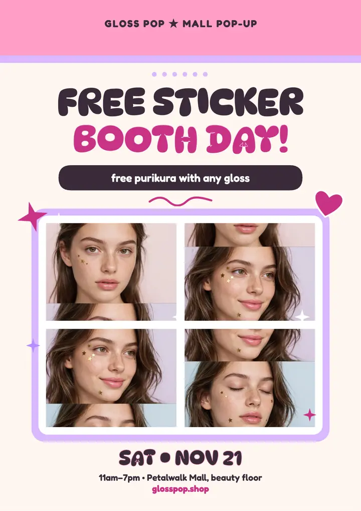 Gloss Pop sticker booth flyer template