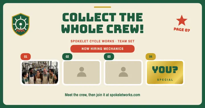 Spokelet crew sticker album hiring post template