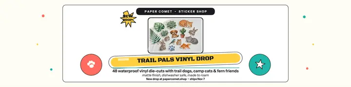 Paper Comet Trail Pals sticker drop banner template