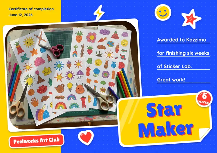 Sticker Lab kids art class certificate template
