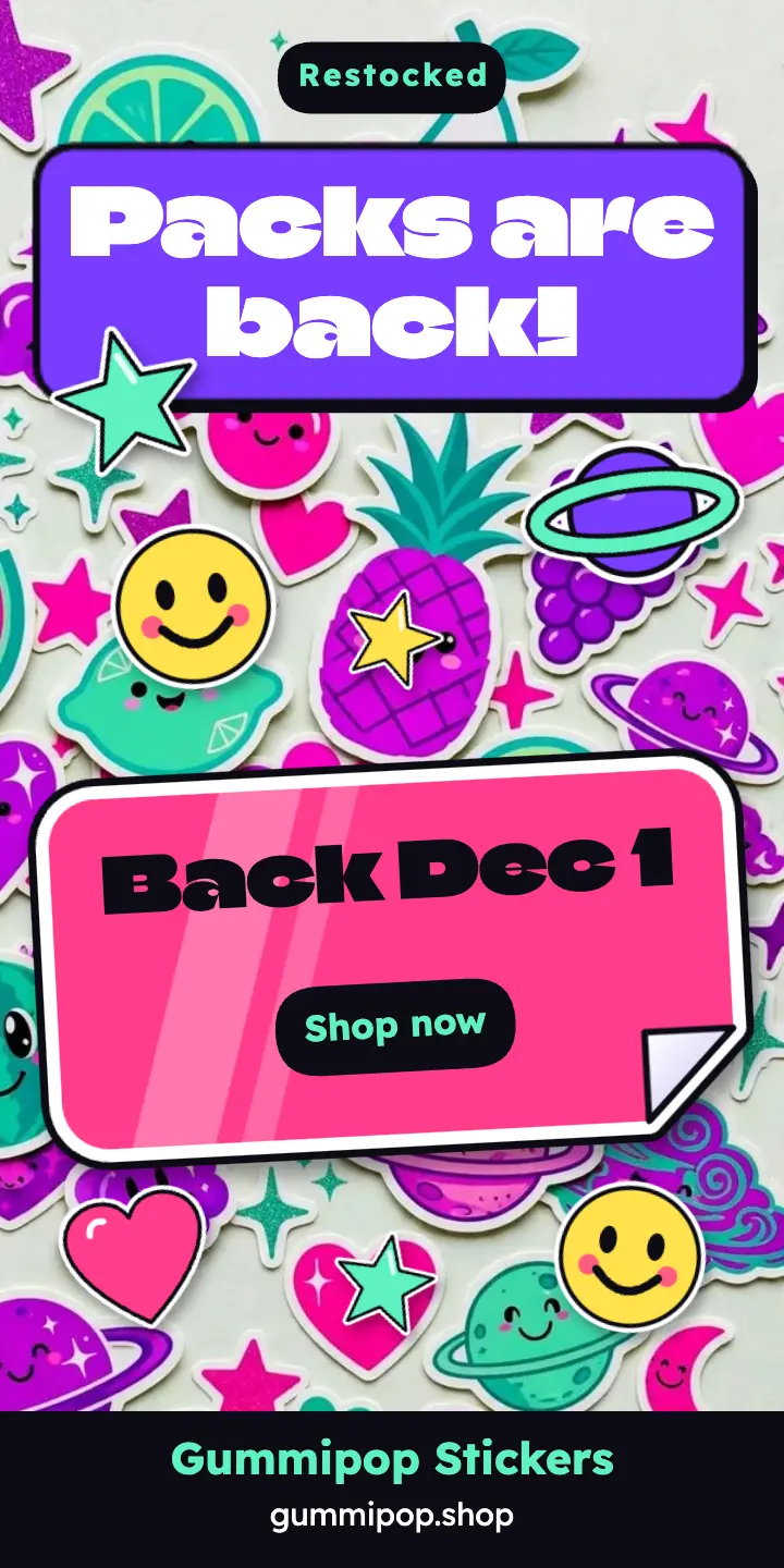 Gummipop sticker pack restock half page ad template