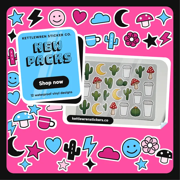 Kettlewren Sticker Co. new packs sticker-bomb post: sticker shop new packs post template