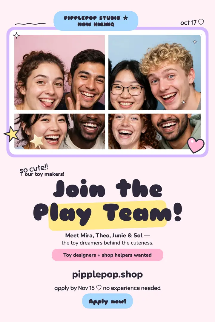 Pipplepop Studio sticker team hiring poster template