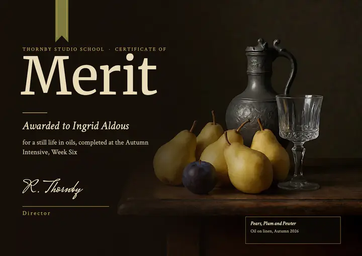 Still life merit certificate, Old Masters template