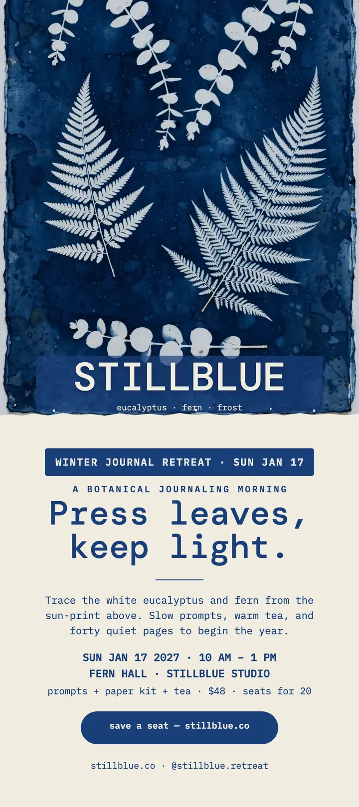 Stillblue winter journal retreat rack card template