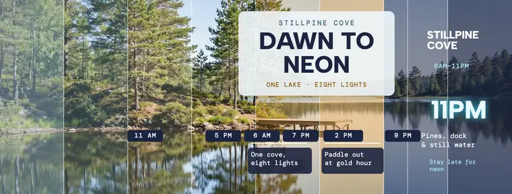 Stillpine Cove dawn to neon cover template