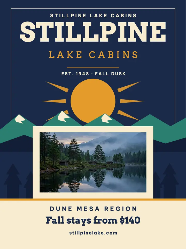 Stillpine lake cabins dusk poster template