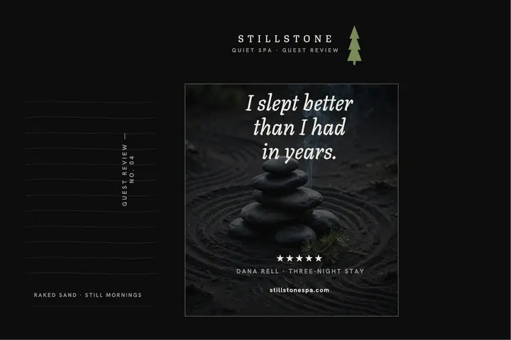 Stillstone spa guest review postcard: spa review postcard template