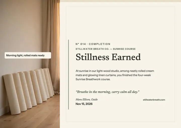 Stillwater sunrise breathwork certificate: wellness certificate template