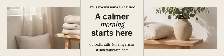 Stillwater Breath Studio calm LinkedIn banner: wellness linkedin banner template