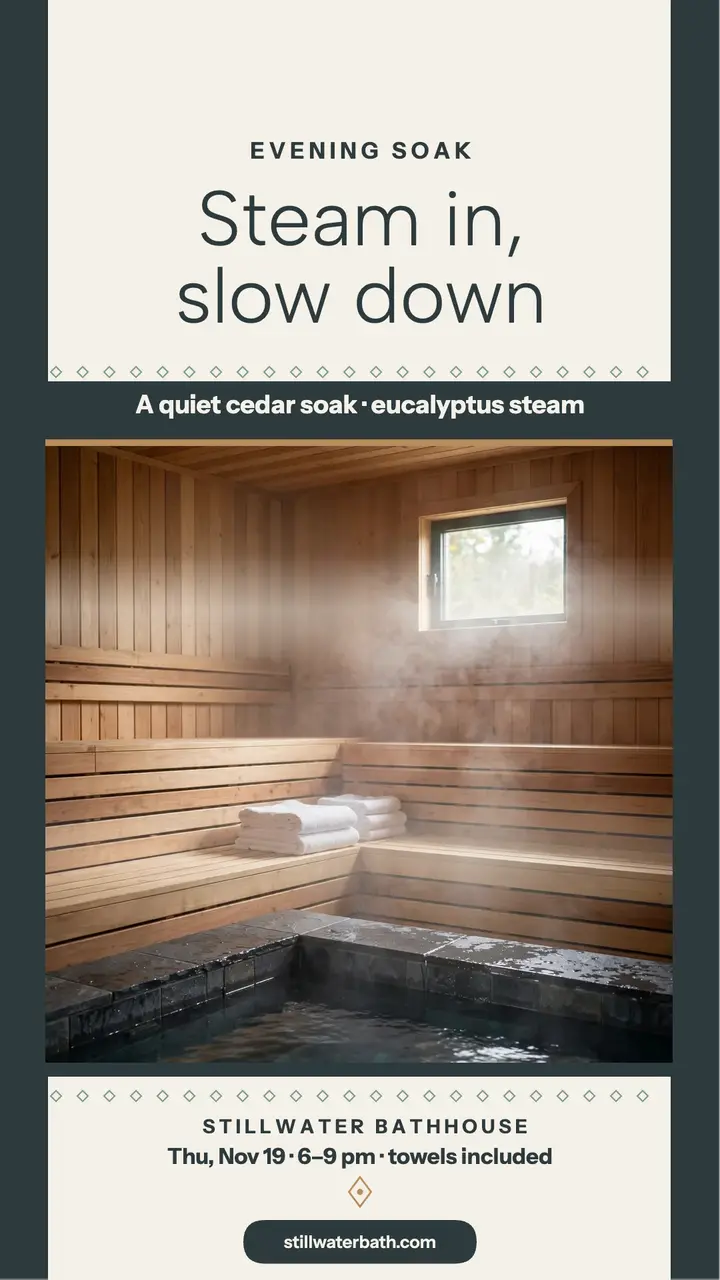 Stillwater quiet sauna soak story template