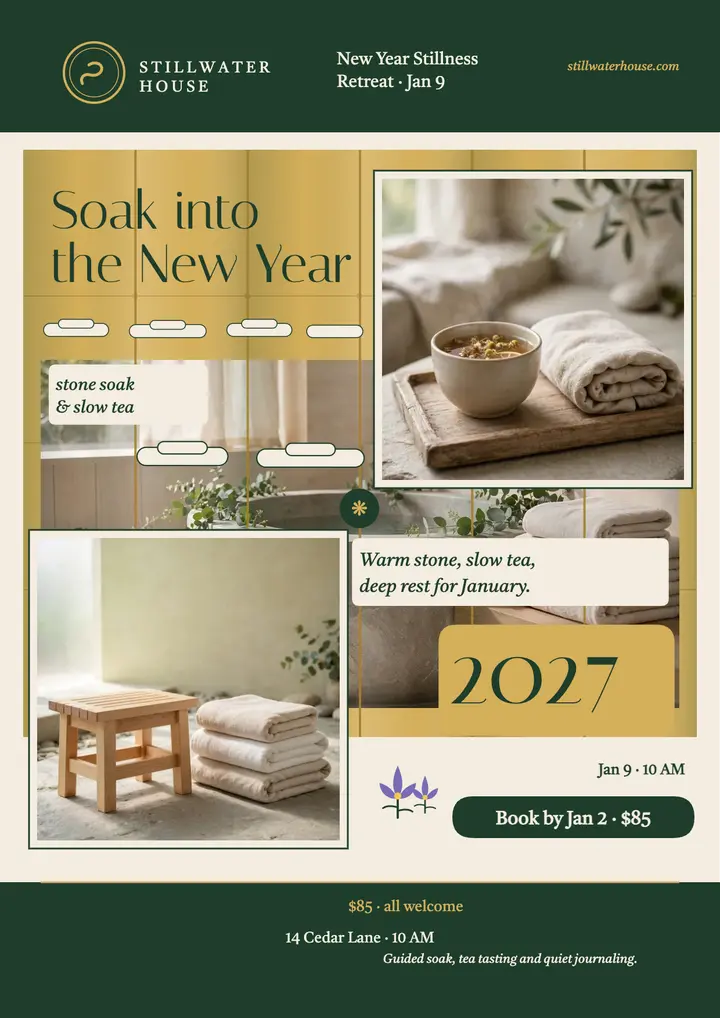 Stillwater House New Year spa flyer: spa flyer template