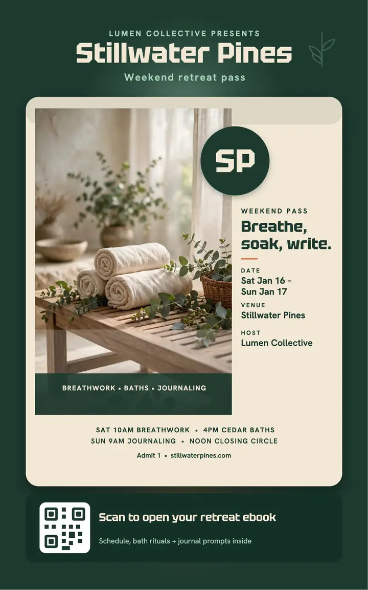 Stillwater Pines retreat pass ebook template
