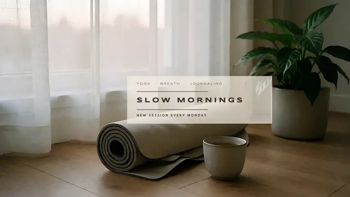 Slow Mornings wellness channel banner: wellness youtube banner template