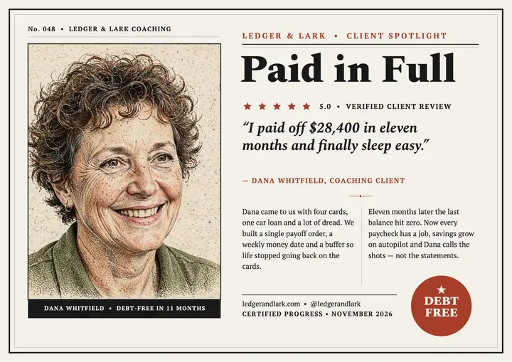 Ledger and Lark debt-free client spotlight template