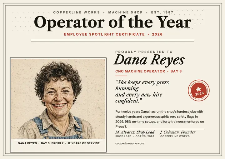 Copperline operator of the year certificate template