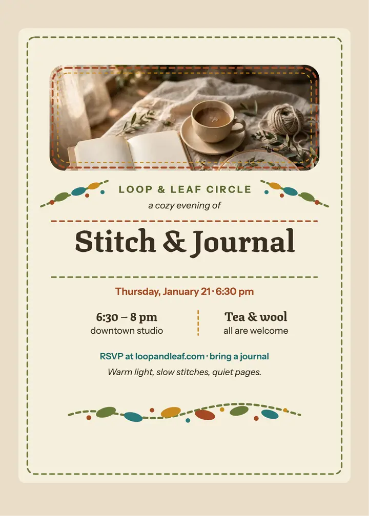 Stitch and journal evening invitation: stitch and journal invitation template