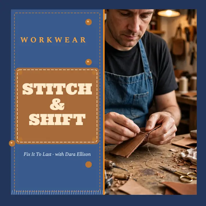 Stitch and Shift denim podcast cover: workwear craft podcast cover template
