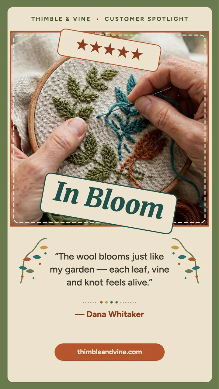 Thimble and Vine stitched review story template