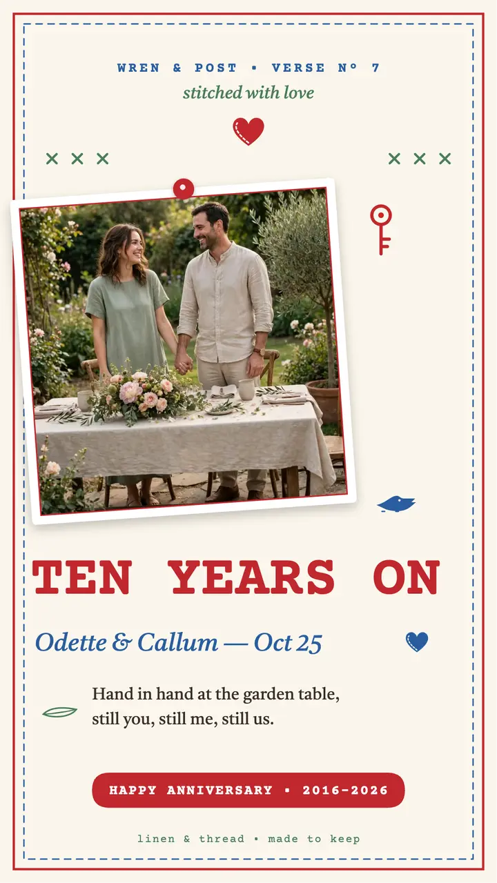 Odette and Callum stitched anniversary story: anniversary story template