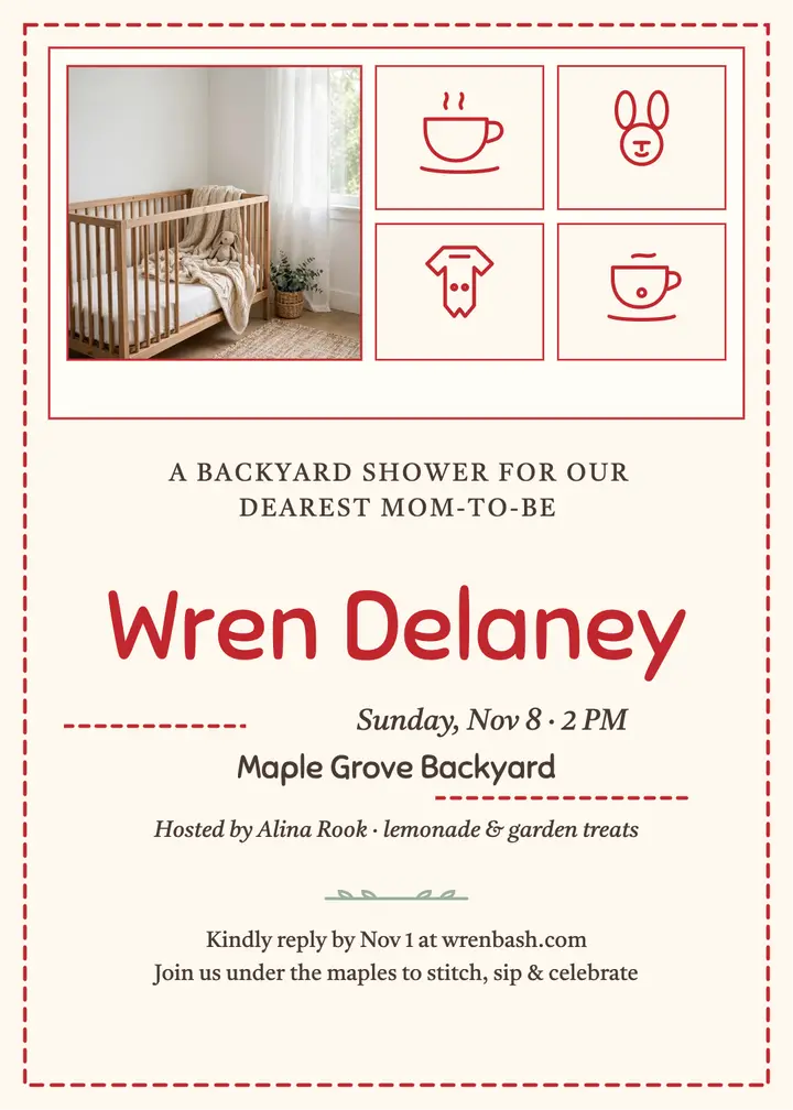 Stitched backyard baby shower invite: baby shower invitation template