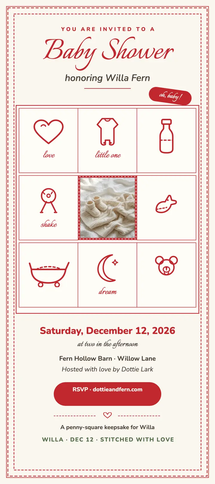 Stitched baby shower quilt invitation template