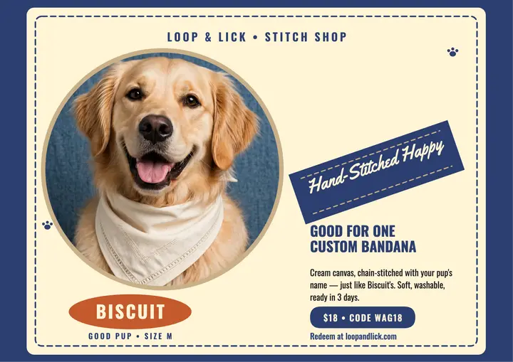 Loop and Lick stitched bandana certificate template