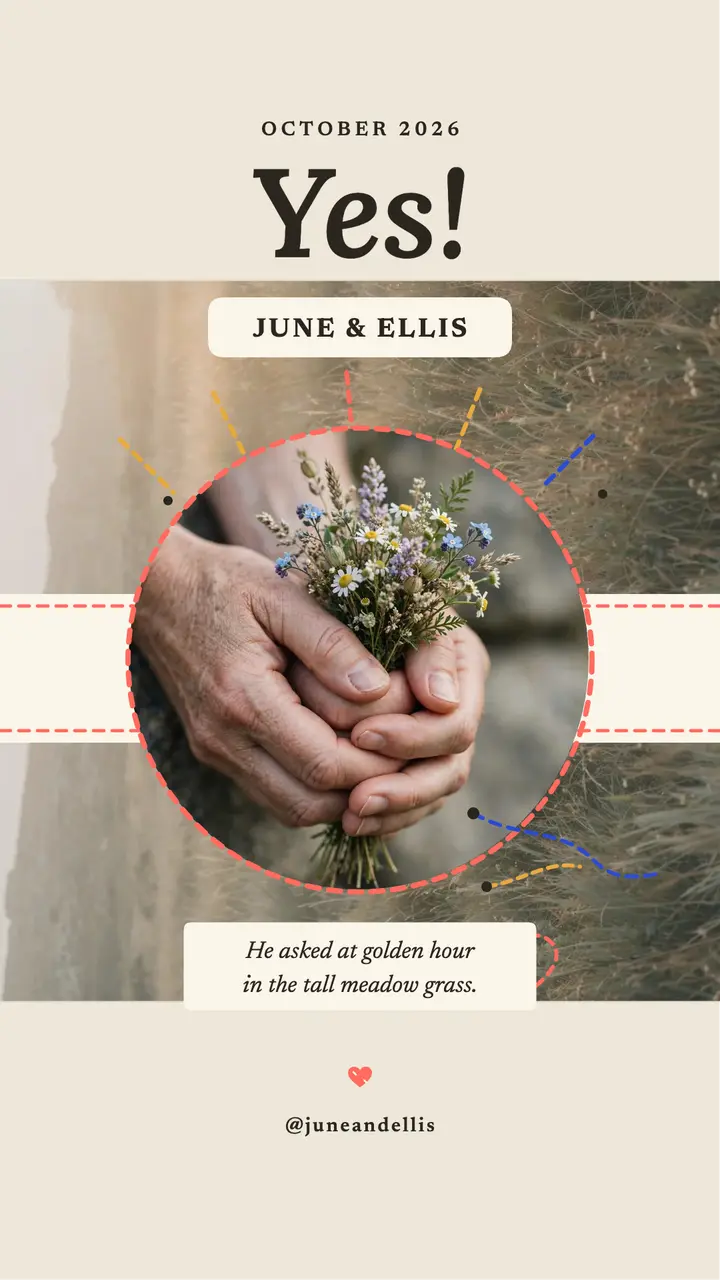 June and Ellis stitched engagement story template