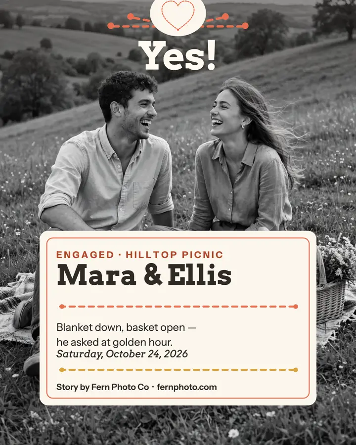 Mara and Ellis stitched picnic engagement: engagement announcement template