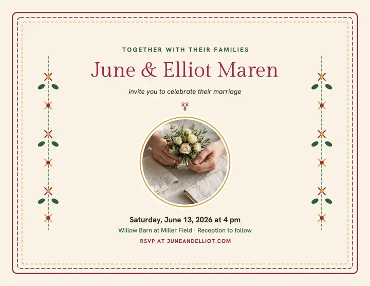 June and Elliot stitched floral invite template